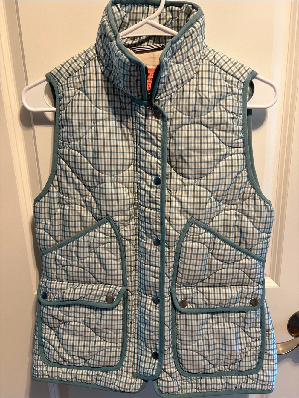 J. Crew Light Blue Plaid Quilted Vest